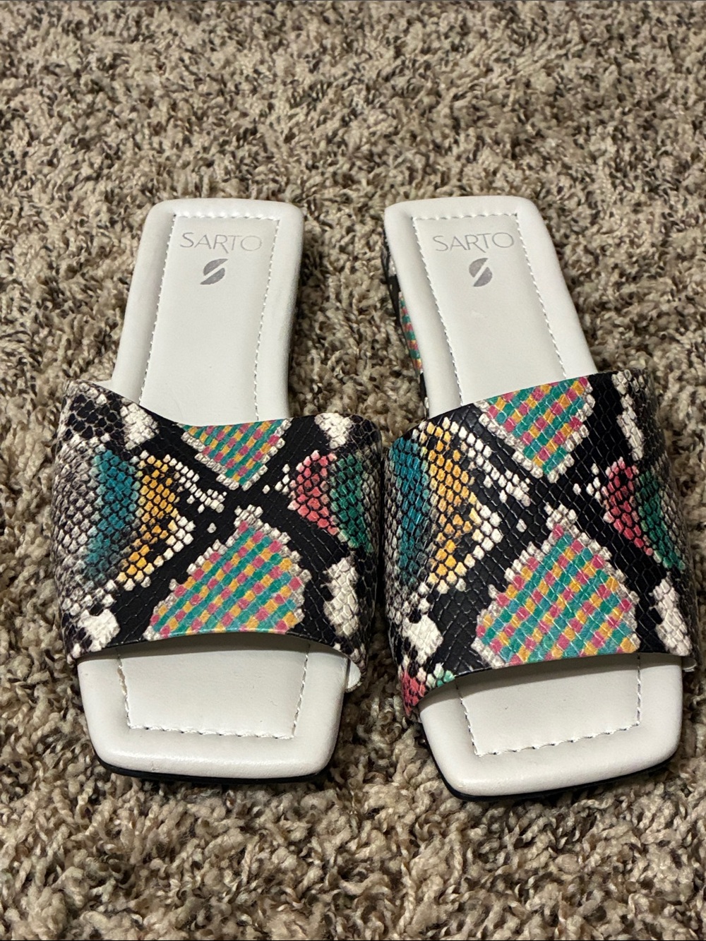 SARTO By Franco Sarto Black Multicolor Snake-Print Slide Mules